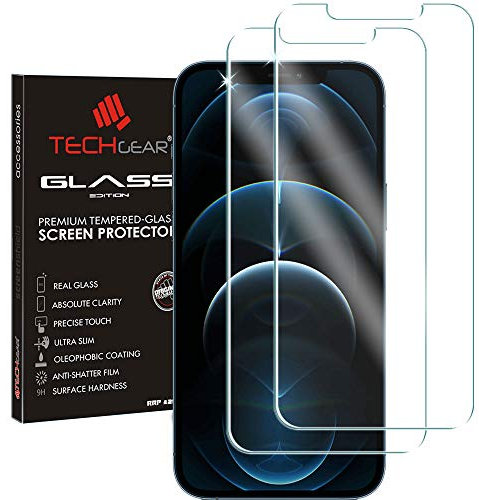 TECHGEAR [2 piezas] Vidrio Templado Compatible con iPhone 12 Pro Max (6,1), Protector de Pantalla Vidrio HD [Dureza 9H] [Resistente a los arañazos] [Sin Burbuja]