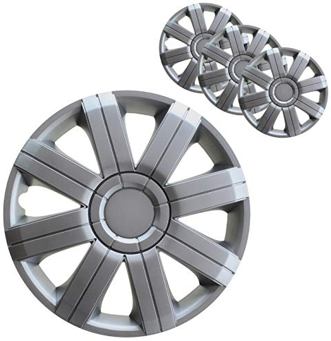 PETEX 4 Stück Radkappen 14 Zoll Radzierblenden in Silber, ABS Kunststoff, Acrylnitril-Butadien-Styrol, Universal-Fit, Hubkappen, Automotive Accessory