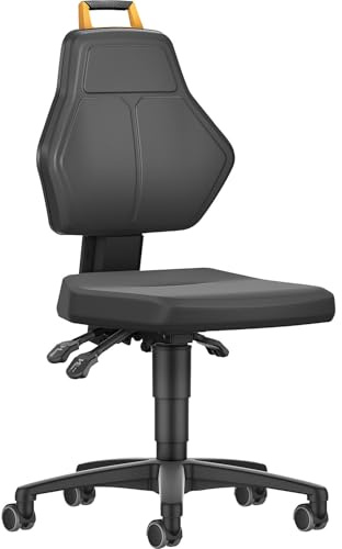 eurokraft pro | Arbeitsdrehstuhl | Schwarz, mit Rollen, PU-Schaumpolster