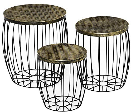Outsunny Set di 3 Tavolini da Giardino Impilabili, Arredamento da Esterno Stile Industriale in Metallo Nero