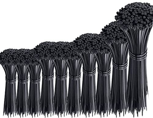 Oksdown 1000 Pièces Serre Câble Noir Plastique Lourd Collier de Serrage Rilsan Nylon Attaches Cable Zip Ties Assortiment 100/150/200/250/300mm de Long, 2,5/3,6mm de Large