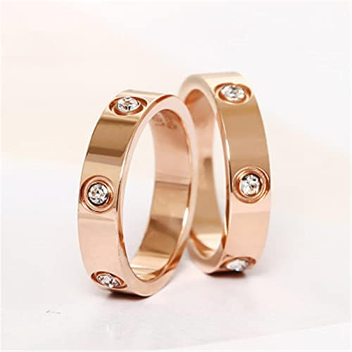 Trendy Stainless Steel Rose Gold Color Love Ring for Women Men Couple CZ Crystal Rings Luxury Brand Jewelry Wedding Gift