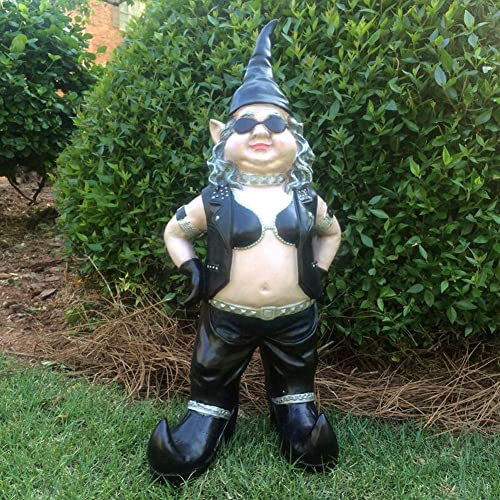 NA Biker Gnome Statue, 5.7in, Black, Resin, Statue, Garden Art, Motorcycle Gnome, Contemporary Style, Freestanding, All Seasons