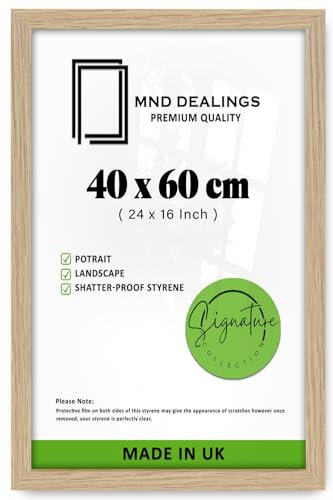 MND Dealings Modern Style Flat Shape Oak 40x 60 cm Poster Frame| MDF Eton Wood | Perspex Sheet |Jigsaw,Puzzle,Wall Gallery, Living Room - 15.75 x 23.50 inch (Oak)
