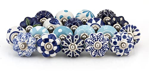 Craft Trade Door Knobs for Cupboards Assorted Cabinet Knobs Vintage Blue Ceramic Knobs Colorful Kitchen Furniture Pull Handles Cabinets Cupboard for Wardrobe Home Interior Décor - Pack of 20