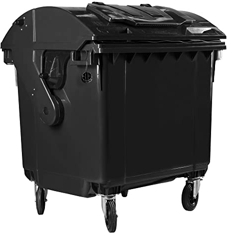 Hardwex Müllcontainer mit 4 Rädern mit Runddeckel, Deckel im Deckel, Müllgroßbehälter, Abfalltonne, Mülltonne, Volumen: 1 100 Liter, Farbe: Grau, Größe: 1 461 x 1 370 x 1 070 mm