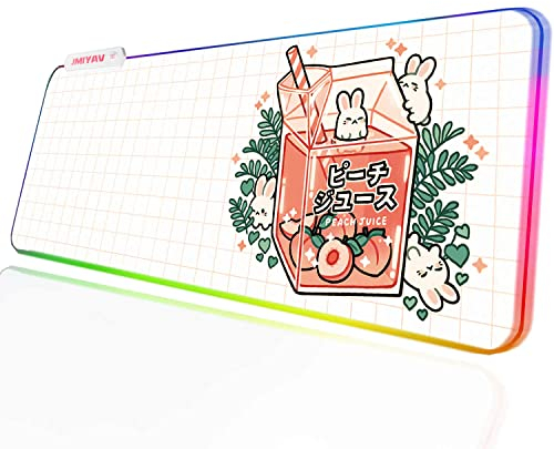 JMIYAV Juice Kawaii RGB Gaming Mauspad Led Erweiterte Groß Weiss Cute Schreibtischunterlage Rutschfester Gummi XL White Gaming Mousepad Großes weißes Mouse Pad Weiß Mouse Mat für Gamer 800x300 mm