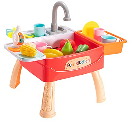 LIBOOI Kitchen Sink Toys, Children Electric Dishwasher Playing Toy, Automatic Water Cycle System Play House Pretend Role Play Toys for Boys Girls Bitrthday Gifts