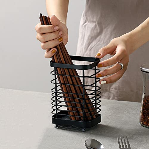 ANHORTS Organizzatore per lavello, organizer da cucina, porta utensili da cucina, in acciaio inox, accessorio da cucina per spugna, detersivo per pala, cucchiaio, pinza, frusta (Nero plus)