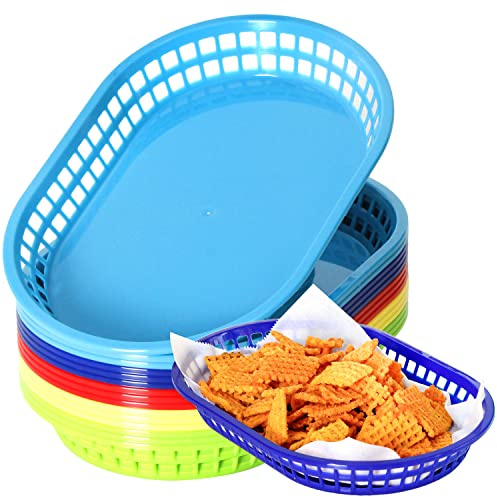 Youngever 15er Pack Kunststoff Fast Food Körbe, Fast Food Basket, Lebensmittelkörbe für Popcorn, Chips, Snacks, 5 Farben (Rectangular Shape)