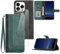 Hoyoikun Handyhülle Kompatibel Mit iPhone 13 pro,[Verschenke 2 Stück Full Screen Schutzfolie],Premium PU Leder Flip Case,Magnetverschluss,Standfunktion, Kartenschlitz-Grün
