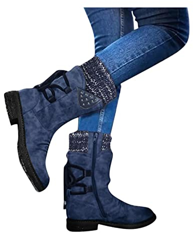 Kobilee Stivaletti Invernali Donna Sopra il Ginocchio con Tacco Caldo Anfibi Sexy Pelle Elasticizzati Western Boots Stivali Cowboy Larghi Morbidi Vintage Stivaletti Stivali Alti Curvy Camoscio