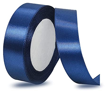 Satinbands Dunkelblau 25mm Breit, 23 Meters Geschenkband Schleifenband für Geschenkverpackungen, DIY-Basteleien, Blumensträuße, Schleifenherstellung, Geburtstags- und Hochzeitsdekorationen
