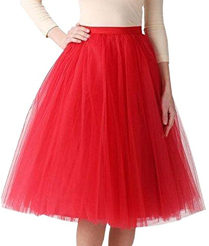 Tüllrock Damen 50er Rockabilly Petticoat Tutu Unterrock Karneval Kostüm Kurz Ballet Blase Tanzrock Tanzkleid Rocke Ballkleid Zubehör Underskirt Weißer Blau Grün Schwarz Rotes Rosa (Rot-b, One Size)