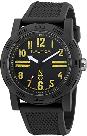 Nautica N83 NAPATS303 Ayia Triada Men's Watch with PU Fibre Strap Black Wheat, Black