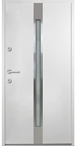 kuporta Haustür Nebeneingangstür Eric 90x200cm DIN links – Eingangstür aus Stahl mit Tresorbolzen, Dämmfüllung, justierbaren Bändern & Aushebelsicherung - Weiß | 1x Drücker, 1x Knopf