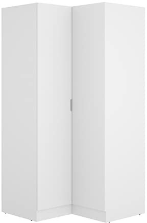 PEGANE Armoire Dressing d'angle en Panneaux de Particules mélaminés Coloris Blanc - Longueur 90.5 x Profondeur 92.5 x Hauteur 184.2 cm