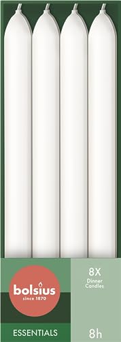 Bolsius Glatte Stabkerzen - Weiß - 8 Stück im Karton - 24 cm - Länge Brenndauer 8 Stunden - Unparfümierte - Enthält Natürliches Pflanzenwachs - Ohne Palmöl, 230/20