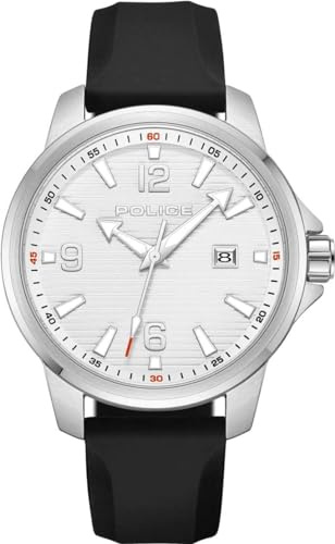 Police Mensor Uhr für Herren in der Farbe Schwarz mit Armband aus Silikon, Wasserdichtigkeit: 5 bar, Gehäusedurchmesser: 44 mm, PEWJN0020902
