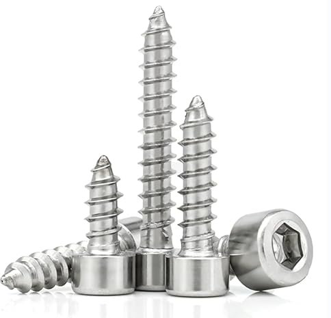 ANGEEK 10 pièces M6 X 50mm 304 Vis en acier inoxydable avec filetage autotaraudeur, vis à six pans creux, vis à six pans creux