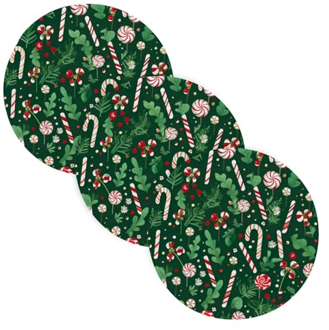 38,1 cm Untersetzer für heiße Gerichte, weihnachtliche Zuckerstangen, grüne Topflappen, rustikale Untersetzer, heiße Teller, runde Tischsets für moderne Heimdekoration, Kochen, Backen