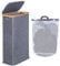 efluky Narrow Laundry Baskets with Lid, Tall Slim Wash Basket for Laundry, Foldable Small Slimline Laundry Basket for Dirty Clothes, 63L Cloth Storage Basket Blue-grey