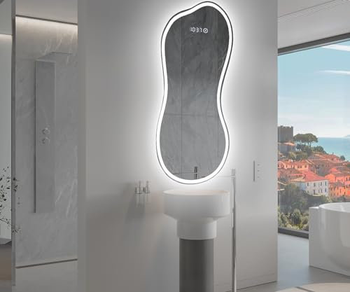 Artforma Unregelmäßiger Form asymmetrischer Spiegel mit LED Beleuchtung 54x104 cm | Moderner Industrial Wanspiegel Beleuchtet Nach Maß | KLS222 | Wählen Sie Zubehör | Lichtspiegel Badezimmerspiegel