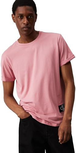 Calvin Klein T-Shirt Maniche Corte Uomo Badge Turn Up Sleeve Scollo Rotondo, Rosa (Rose Dusk), XXS