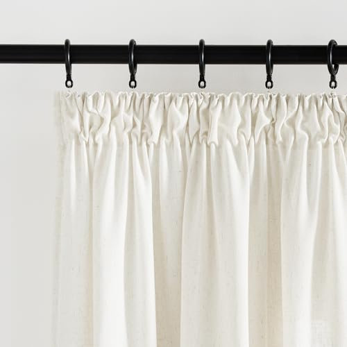 KGORGE Fenster Gardinen Halbtransparent Leinenvorhang 160cm x 140cm(HxB) Leinenoptik Vorhänge mit Kräuselband Kurz 2er Set Wohnzimmer Boho Leinen Hellbeige