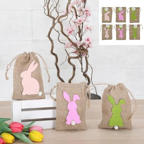 KAMACA 6er Set Geschenkbeutel Osterhasen aus Jute für kleine Geschenke Präsente Geschenktasche Geschenkverpackung Ostern (6er Set Jutebeutel Hasen)