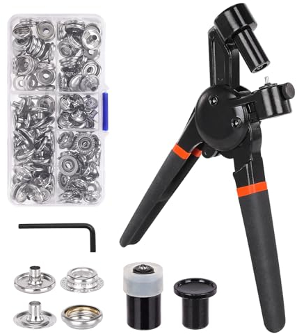 Heavy Duty Snap Fastener Tool, Upgraded Version Snap Button Tool Includes 30 Sets 15mm Snap Button Kit for Boat Cover, Repairing Boat Covers, Canvas, SewingTarps (Orange)