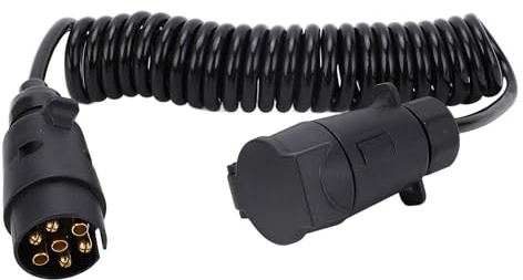7 Draht Anhänger Stecker Kabel Adapter, 12 V 24 V Spiralkabel mit Buchse, TPU Federschlepp Spiraldraht, Stabile Signalübertragung für Wohnmobil, Auto, Schiff, LKW, Wohnmobil
