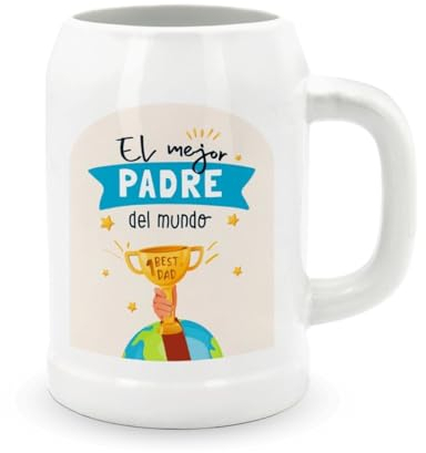 DEREGALOOS Jarra de Cerveza de Cerámica con frase divertida. Jarras de cerveza originales. Regalo Original día del Padre. (El mejor Padre del Mundo (trofeo))
