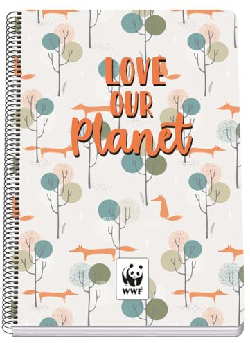 DOHE - Notizbuch kariert - Foliogröße (21,5 x 31 cm), Spiralbindung, 80 Blatt à 90 g/m², kariert 4 mm, fester Einband, WWF Love Our Planet, Schulmaterial