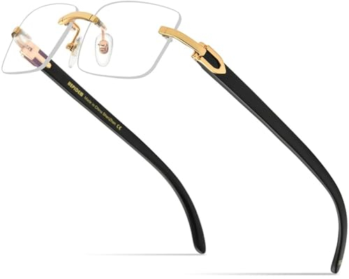 MUTYNE Brillen für Herren, quadratisch, für Damen, randlos, Brillengestelle aus Holz, Schwarz, Einheitsgröße