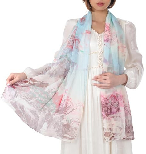 KALOEY Chiffon Schal Damen Halstuch Tuch Blume Muster Schals & Tücher für Sommer Frühling Herbst