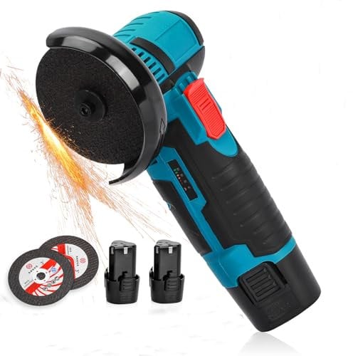 Mini-Winkelschleifer kabellos, Elektro-Poliermaschine Akku-Schleifer mit 2 Batterien, Mini-Winkelschleifer mit bürstenlosem Reinkupfermotor (12V)