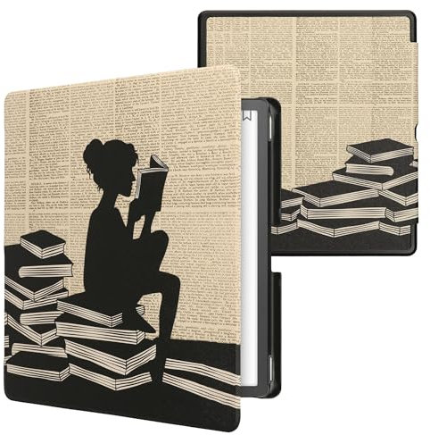 kwmobile Klapphülle kompatibel mit Amazon Kindle Scribe (2022/2024) Hülle - eReader Case - Lesende Frau Schwarz Beige