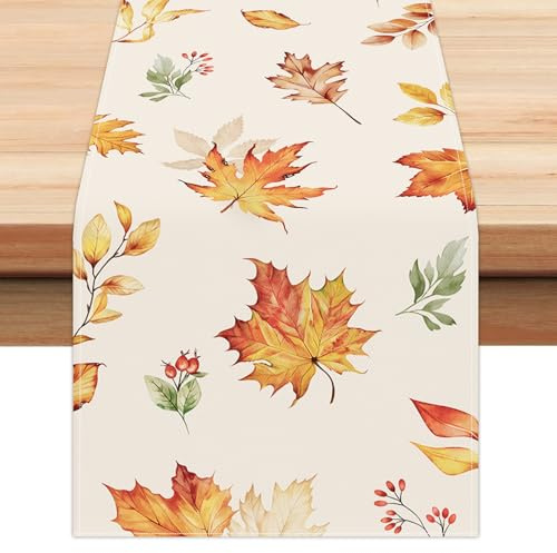 Bonhause Tischläufer Herbst Ahornblätter Tischläufer Erntedank Saisonnal Küche Esstisch Dekoration für Drinnen Draußen Urlaub Party Waschbar Wohnkultur Tafeltuch (33 x 183 cm)