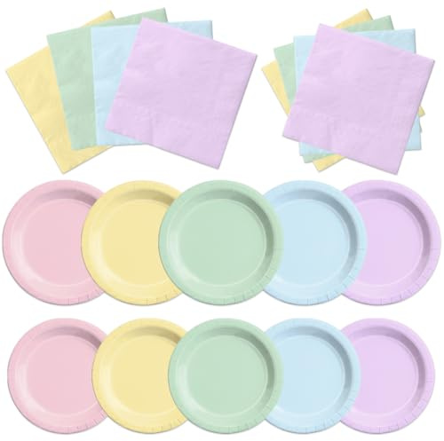 CMUSKO Pastel Party Decorations-60Pcs Rainbow Plates and Napkins Pastel Colorful Tableware for Girl Birthday,Baby Shower,Wedding