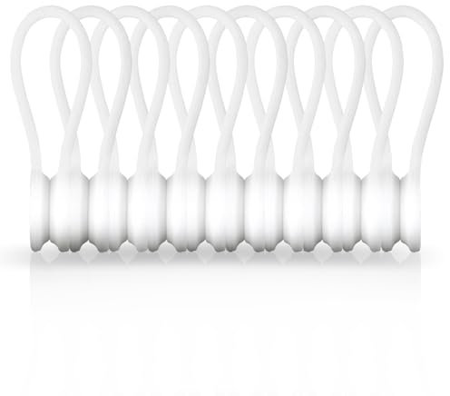 Xrkuu Magnetic Cable Ties 10 Pack, White Reusable Silicone Cable Organisers, Magnetic Cable Clips for Wires, Earphone Cords and Charger Cables