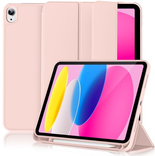 Lsmmpoba Hülle für iPad 11. Generation (A16) 11 Zoll 2025, iPad 10. Generation 10.9 Zoll 2022 mit Stifthalter, Weicher TPU Rückseite Abdeckung Schutzhülle, Rosa