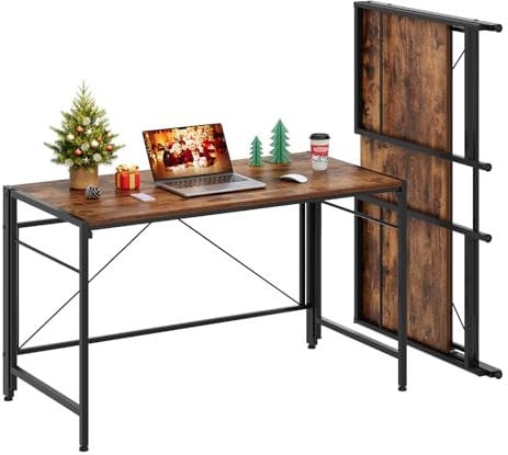 Dripex Schreibtisch Faltbar Tisch Großer Computertisch Klappbar PC Tisch 50 x 110cm Klappschreibtisch Platzsparend für Home Office Arbeitszimmer (Retro Braun)