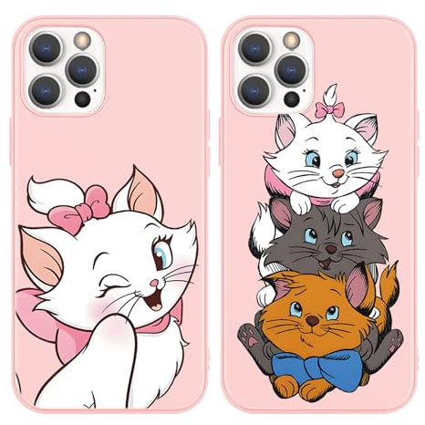 2 Stück Kawaii Katze Handyhülle für iPhone 14 iPhone 13 Hülle 6,1,Cartoon Anime Cat Muster Aesthetic Interessant Design süß Ästhetik Mädchen Schutzhülle,TPU Stoßfeste Silikon Schutzhülle,Rosa Kawaii