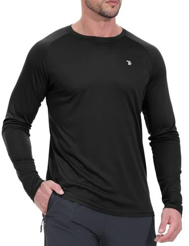 Rdruko Langarmshirt T-Shirts für Herren UV Shirt Funktionsshirt Sonnenschutz Laufshirt Outdoor Rashguard Sportshirt Männer Sommer-Schwarz M