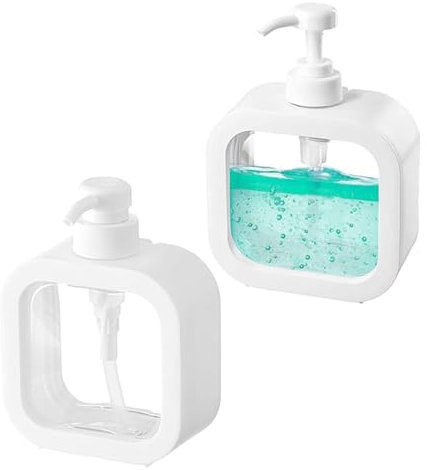 Dispensador Jabon, 2 Piezas Botella Dispensador de Jabón de Plástico, 500ml Dispensador Jabon Cocina, Dosificador para Baño, Jabonera Moderna, para Acondicionador, Blanco(Reutilizable)