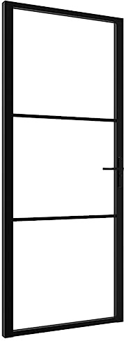 Porte Coulissante en Verre, Porte Coulissante Intérieur Suspendue Verre ESG et aluminium 93x201,5 cm Noir