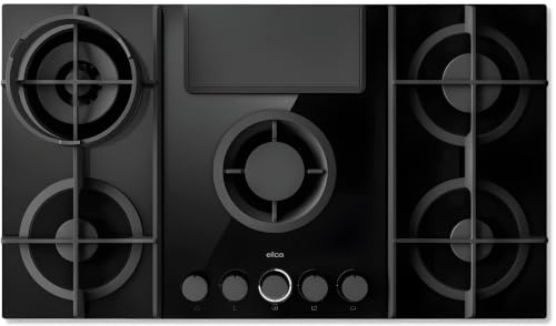 Elica PRF0196341, Plaque de cuisson à gaz avec hotte aspirante intégrée NIKOLATESLA FLAME EVO BL/A/88, Black
