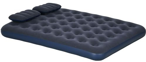 Outsunny Matelas Gonflable 2 Personne lit pneumatique Portable avec Pompe à Main intégrée, Surface floquée, pour Camping, Voyage - 191 x 137 x 22 cm, Bleu