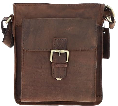 Ashwood Classic Leather Side Bag for Men - Crossbody Shoulder Bag with Buckle Flap, Compact Travel Messenger, Adjustable Strap, Elegant Gold Hardware, Everyday Leather Bag: Q-41